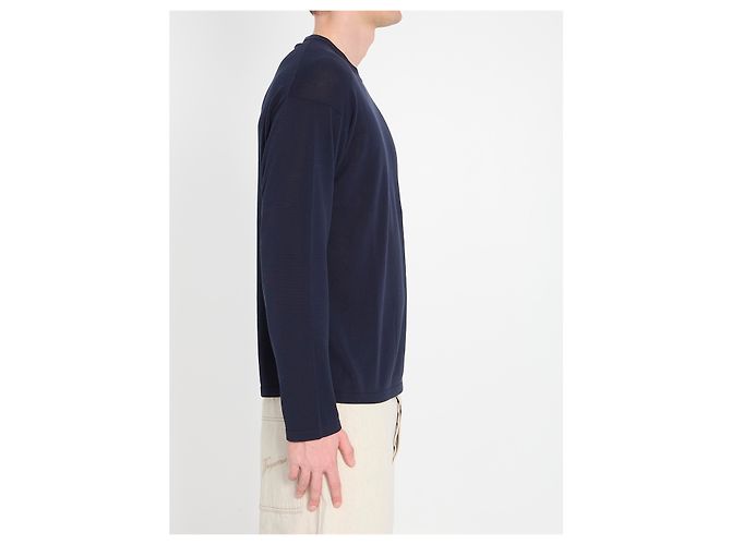 Pull en coton bleu marine Roberto Collina Col Rond - vue 3