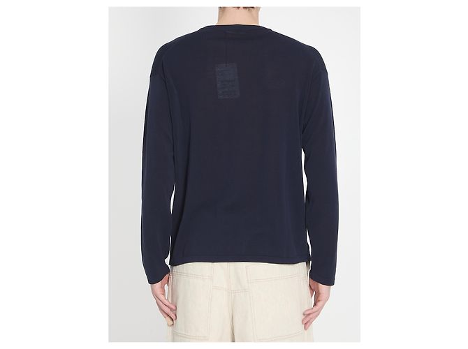 Pull en coton bleu marine Roberto Collina Col Rond - vue 4