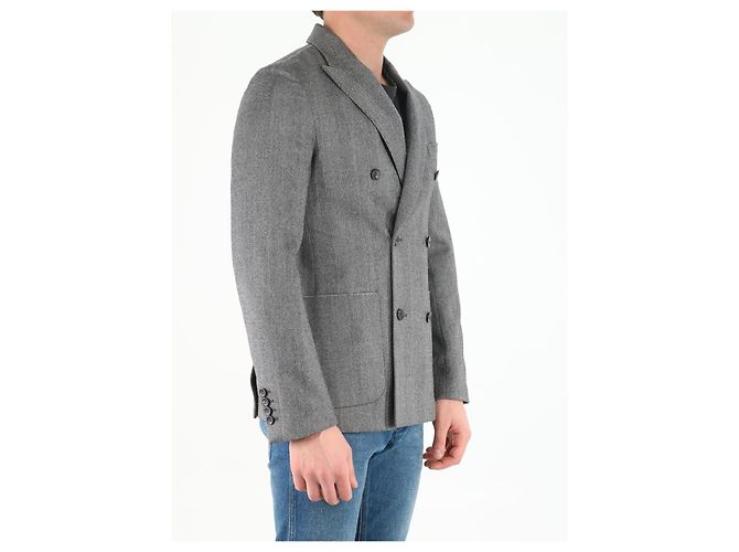 Tonello Grey Wool Double Breasted Chevron Jacket - view 2
