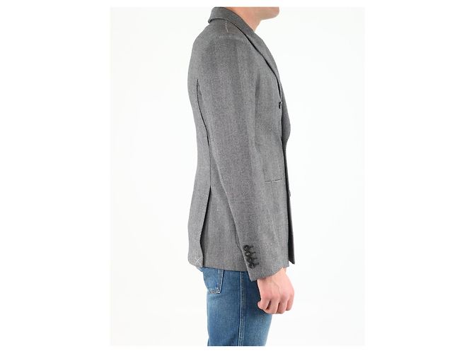 Tonello Grey Wool Double Breasted Chevron Jacket - view 3