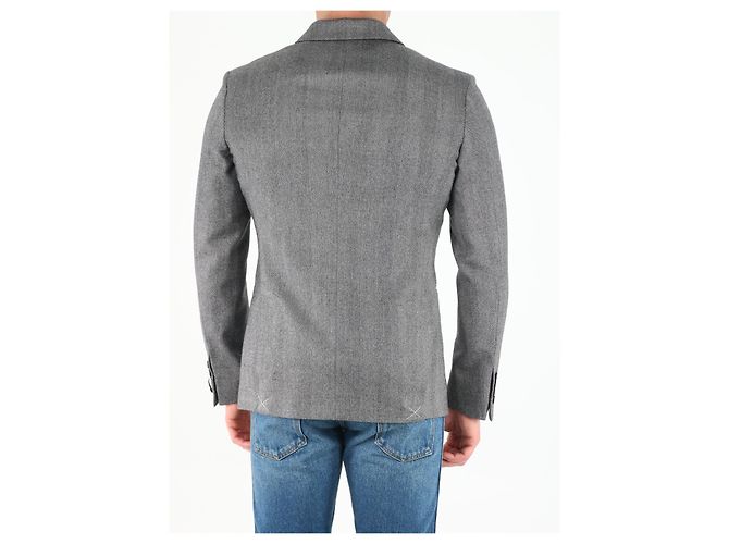 Tonello Grey Wool Double Breasted Chevron Jacket - view 4