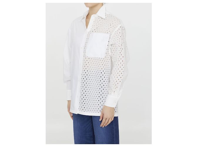 Kenzo Camisa de algodón con broderie anglaise Blanco - vista 2