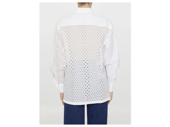 Kenzo Camisa de algodón con broderie anglaise Blanco - vista 4