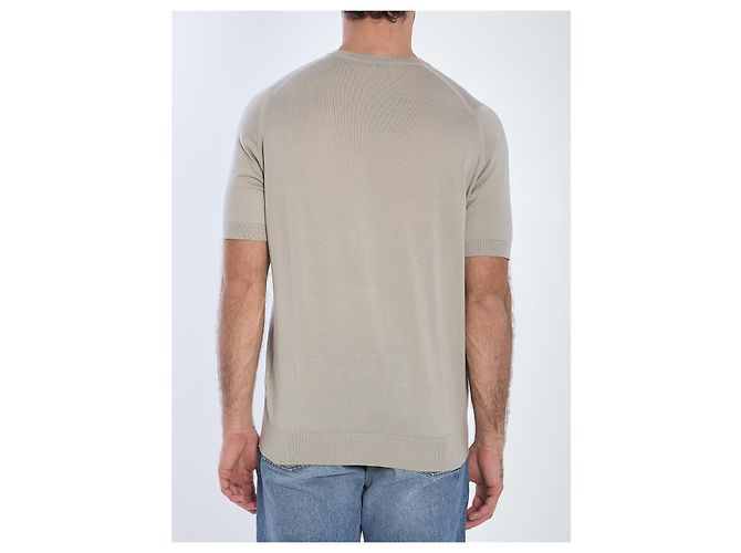 T-shirt John Smedley Kempton Beige in Cotone - vista 4