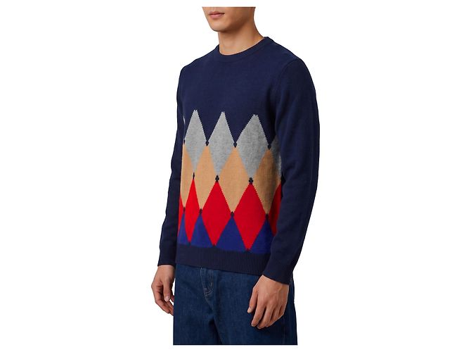 Ballantyne Pull Diamond col rond en cachemire Bleu - vue 2