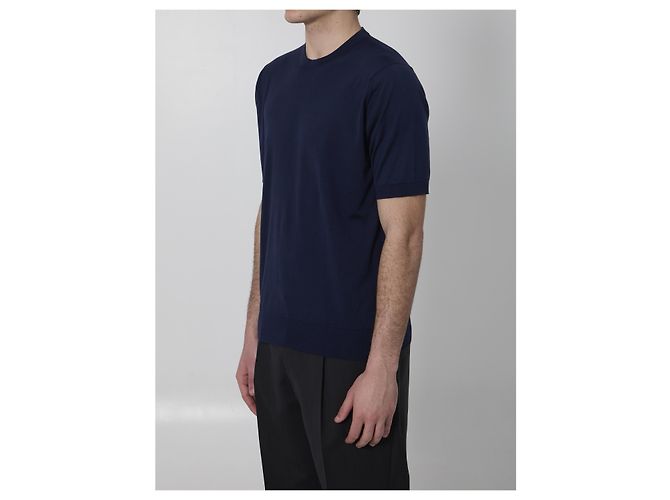 T-shirt John Smedley Kempton Blu Cotone Sea Island - vista 2