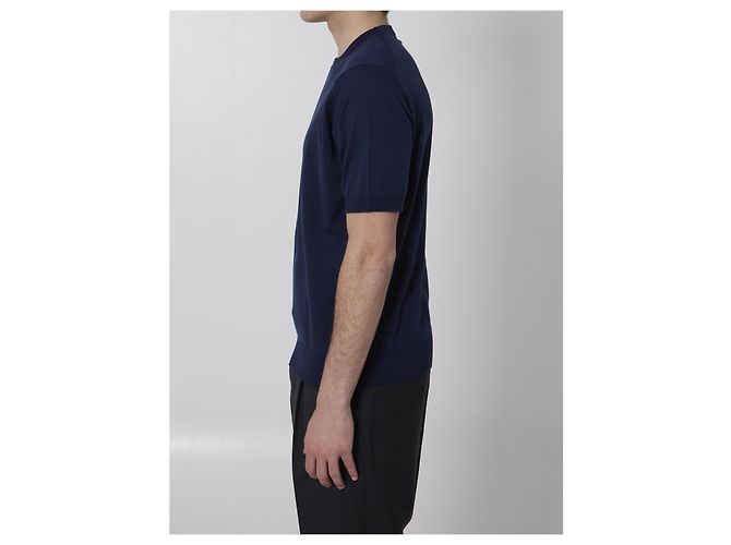 T-shirt John Smedley Kempton Blu Cotone Sea Island - vista 3