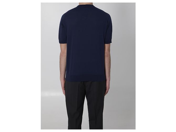 T-shirt John Smedley Kempton Blu Cotone Sea Island - vista 4