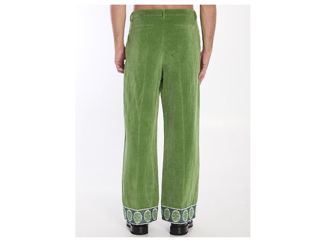 Valentino Garavani Pantalon en velours avec ourlets en jacquard Vert - vue 4