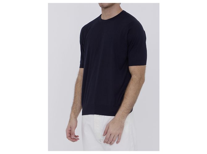 T-shirt John Smedley Kempton in cotone Sea Island blu - vista 2