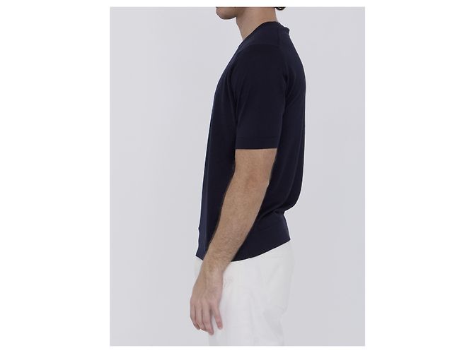 T-shirt John Smedley Kempton in cotone Sea Island blu - vista 3