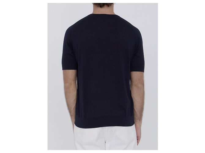 T-shirt John Smedley Kempton in cotone Sea Island blu - vista 4