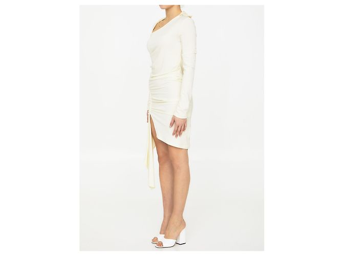 Off White Drapiertes Kleid aus Viskose-Crepe Weiß - Ansicht 2