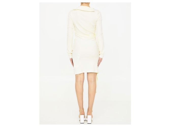 Off White Drapiertes Kleid aus Viskose-Crepe Weiß - Ansicht 4