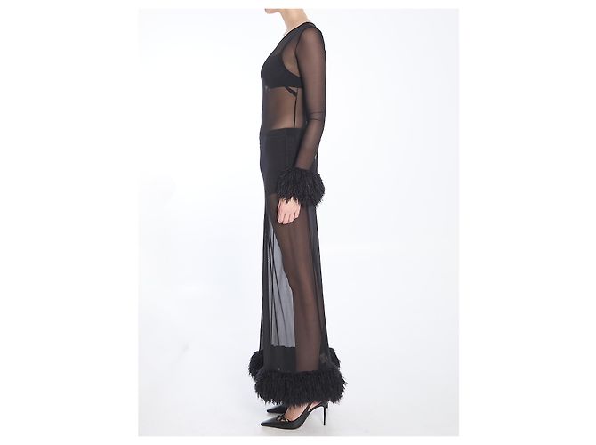 Marine Serre Langes Kleid aus Mesh-Jersey Schwarz - Ansicht 3