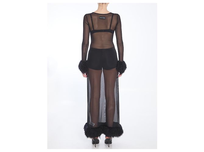 Marine Serre Langes Kleid aus Mesh-Jersey Schwarz - Ansicht 4