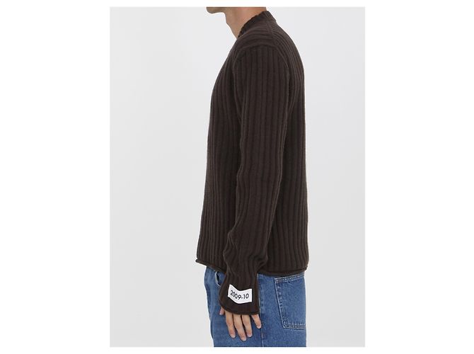 Dolce & Gabbana Brown Ribbed Wool V-neck Sweater - view 3