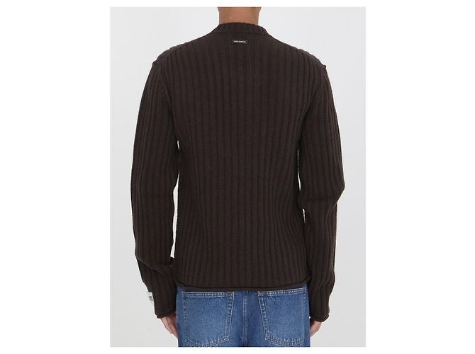 Dolce & Gabbana Brown Ribbed Wool V-neck Sweater - view 4