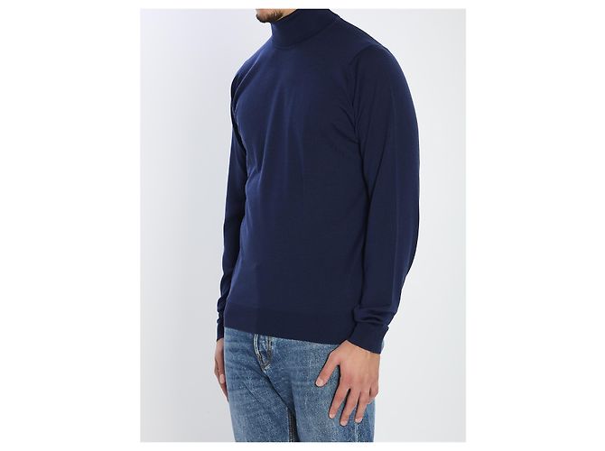 John Smedley Hemingway merino wool turtleneck sweater blue - view 2