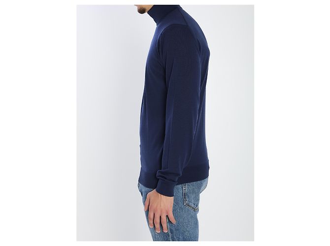 John Smedley Hemingway merino wool turtleneck sweater blue - view 3