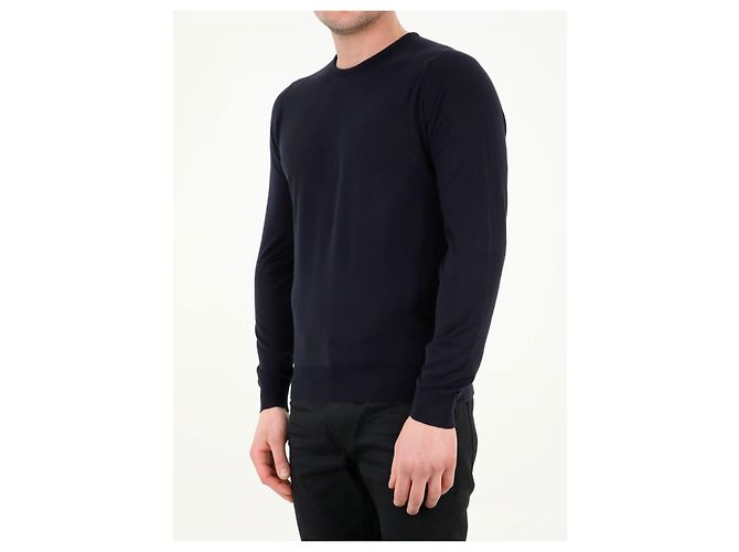 John Smedley Hatfield Pullover Blau Sea Island Baumwolle - Ansicht 2