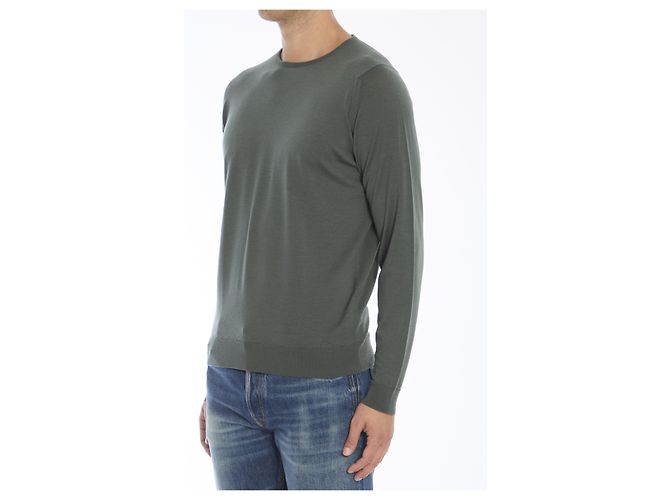 Pull Lundy John Smedley en laine mérinos vert - vue 2