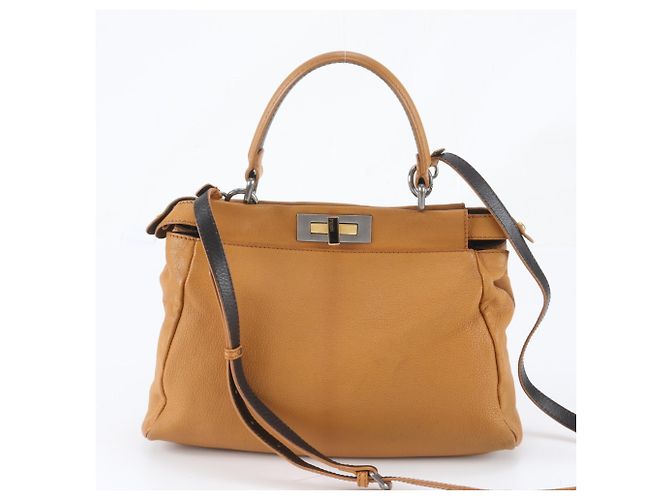 Fendi Peekaboo 8BN226 Leder 2-Way Tasche Braun Kamel - Ansicht 4