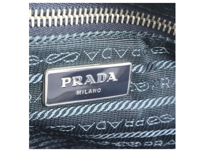 Prada Triangle Logo Leather 2-Way Tote Bag Blue - view 10