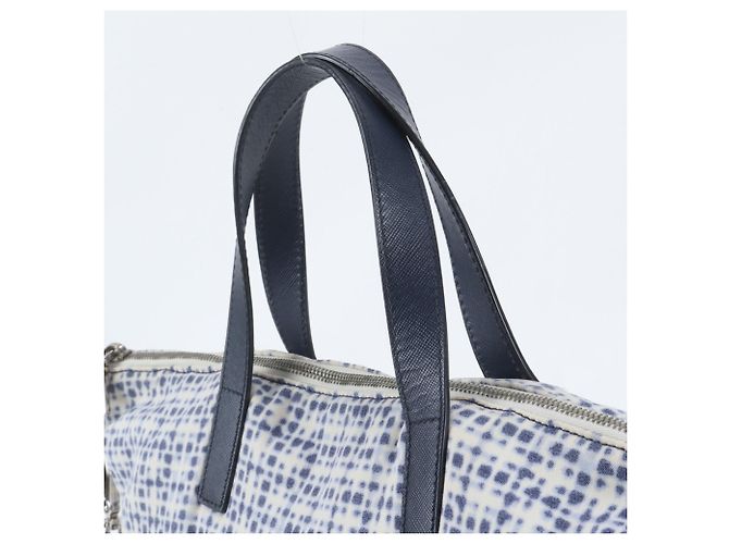 Prada Triangle Logo Leather 2-Way Tote Bag Blue - view 3