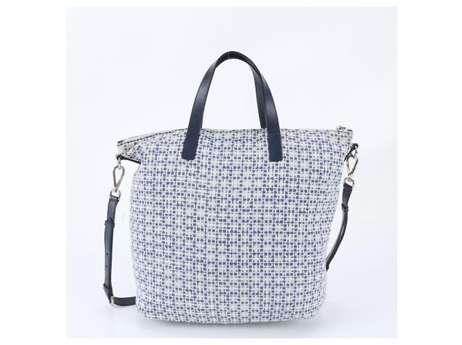 Prada Triangle Logo Leather 2-Way Tote Bag Blue - view 4