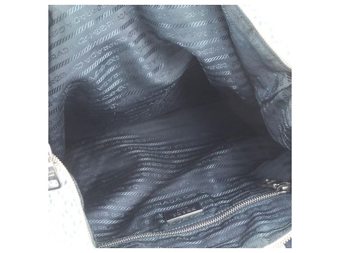 Prada Triangle Logo Leather 2-Way Tote Bag Blue - view 8