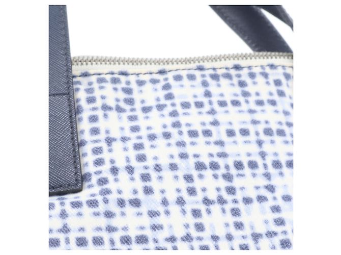 Prada Triangle Logo Leather 2-Way Tote Bag Blue - view 9