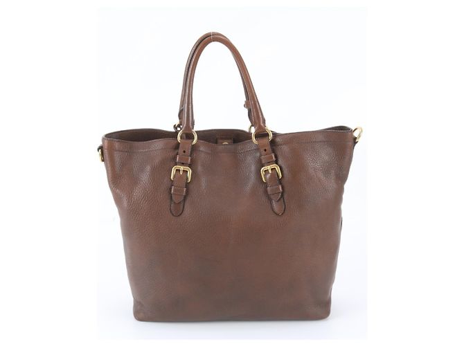 Prada Vitello Daino Leather Tote Bag Brown - view 3