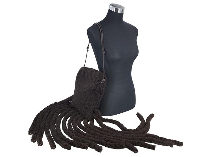 Bottega Veneta Borsa a tracolla The fringe Pouch in pelle e shearling marrone - vista 2