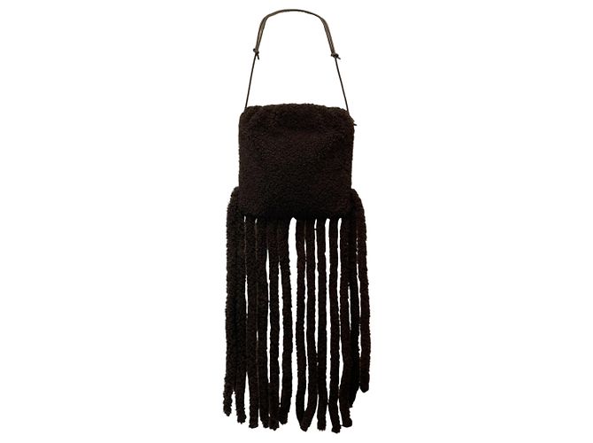 Bottega Veneta Borsa a tracolla The fringe Pouch in pelle e shearling marrone - vista 3