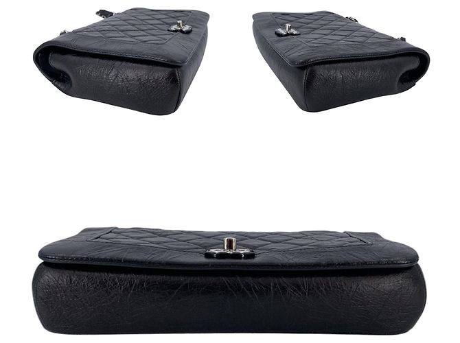 Timeless Chanel Borsa crossbody a patta 2018 in pelle bi-matelassé invecchiata nera Nero - vista 4