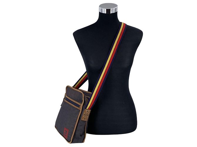 Fendi Borsa a tracolla messenger in tela denim blu scuro con tracolla a righe - vista 2