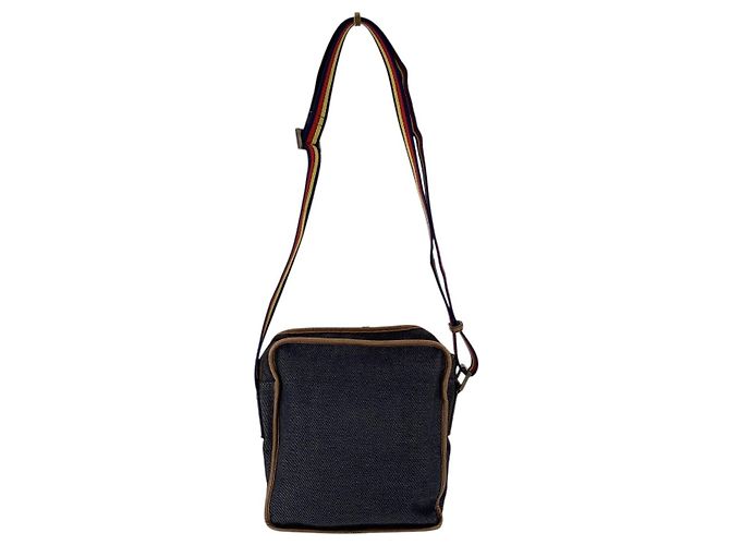 Fendi Borsa a tracolla messenger in tela denim blu scuro con tracolla a righe - vista 3