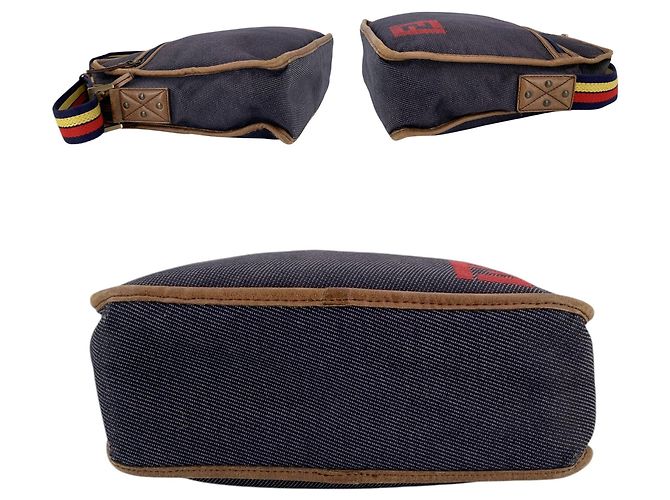 Fendi Borsa a tracolla messenger in tela denim blu scuro con tracolla a righe - vista 4