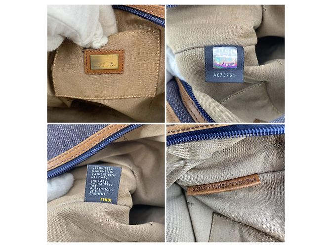 Fendi Borsa a tracolla messenger in tela denim blu scuro con tracolla a righe - vista 6