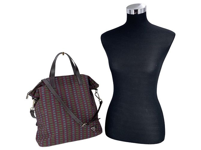 Prada Vintage Multicolour Patterned Cloth 2 Way Tote Shoulder Bag Purple - view 2