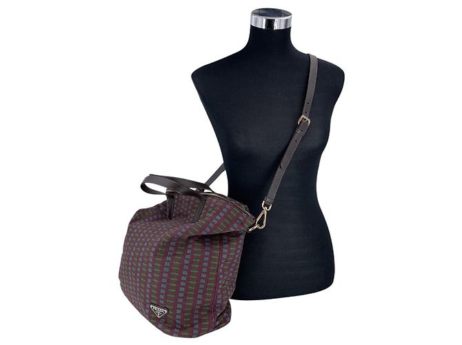 Prada Vintage Multicolour Patterned Cloth 2 Way Tote Shoulder Bag Purple - view 7