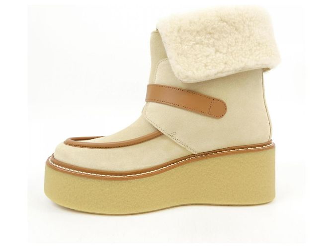 Botas de pele de carneiro Hermès Hemisphere Marrom Branco Bege - vista 2