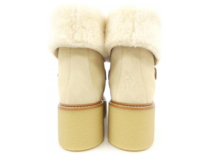 Botas de pele de carneiro Hermès Hemisphere Marrom Branco Bege - vista 5
