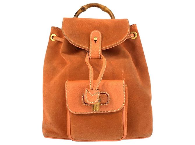 Gucci Bamboo Rucksack aus Wildleder Braun Golden Orange - Ansicht 13