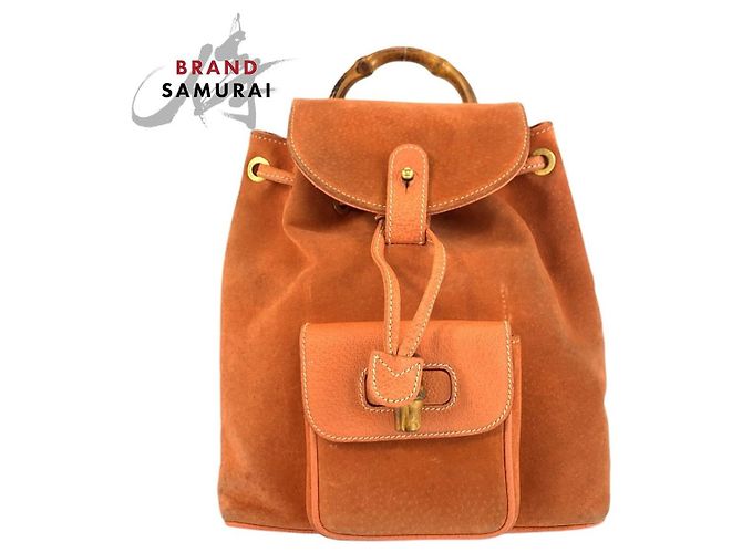 Gucci Bamboo Rucksack aus Wildleder Braun Golden Orange - Ansicht 2