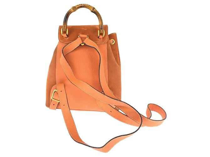 Gucci Bamboo Rucksack aus Wildleder Braun Golden Orange - Ansicht 3