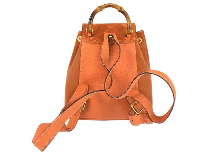 Gucci Bamboo Rucksack aus Wildleder Braun Golden Orange - Ansicht 4