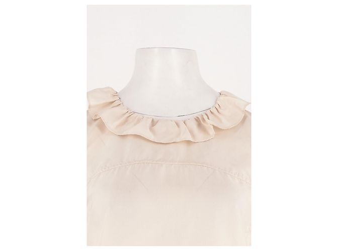 Autre Marque Top de seda bege com folhos e mangas curtas - vista 2