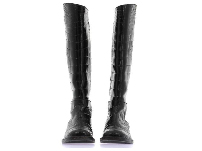 Prada Bottes hautes croco noires - vue 3